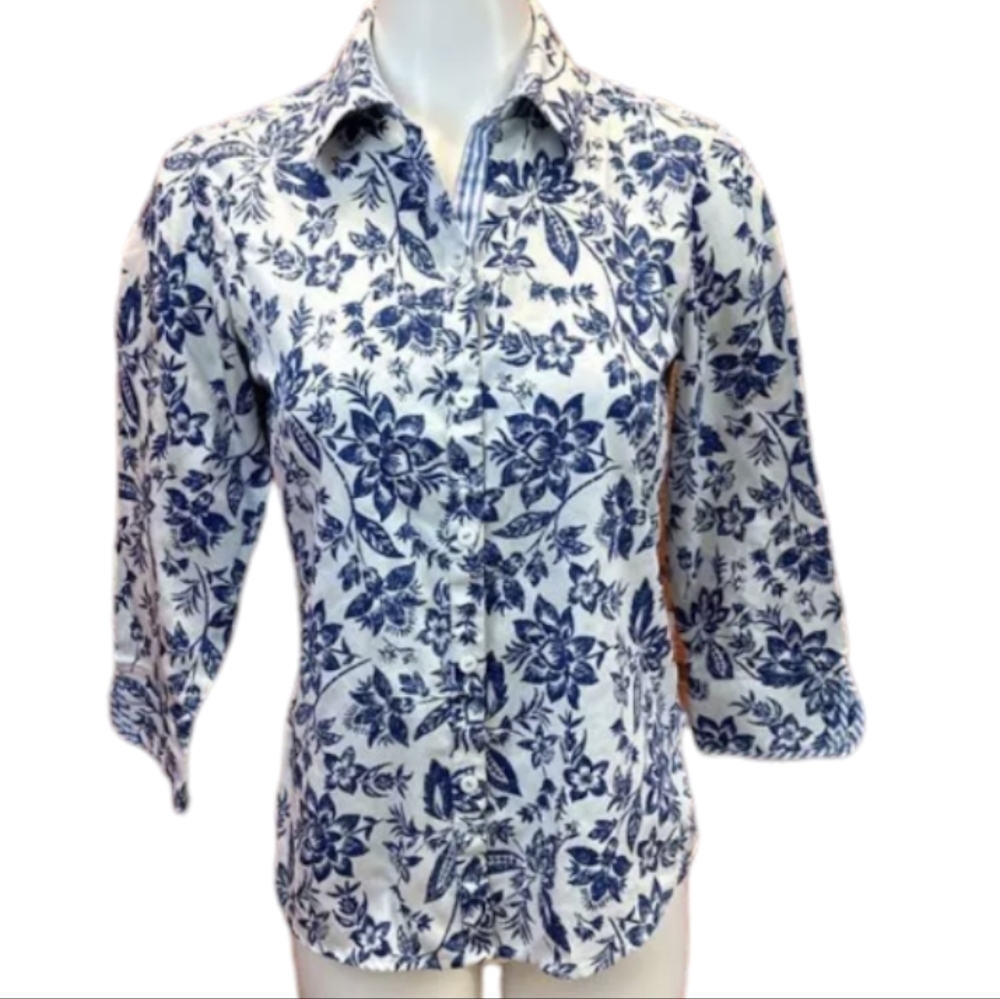 Foxcroft Women's 3/4 Sleeve Mixed Pattern Blouse